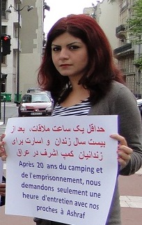 Horrieh Mohammadi Piketing in Paris to save her sister from the terrorist Cult